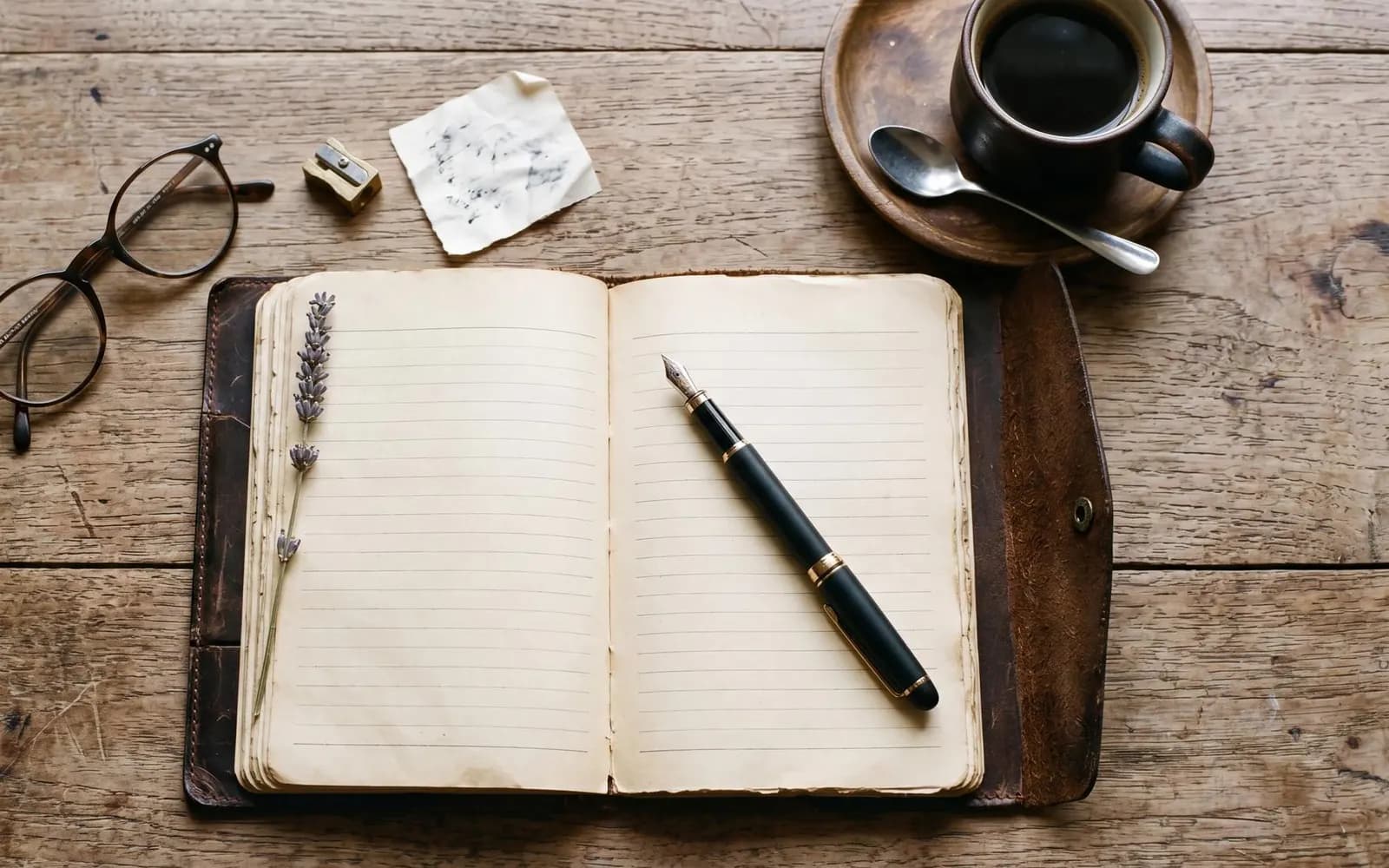 Manuscript pages and a pen on an editorial desk.